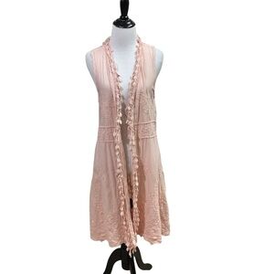 Cato C est. 1946 Women's Size XS Sleeveless Boho Open Front Cardigan Embroidered